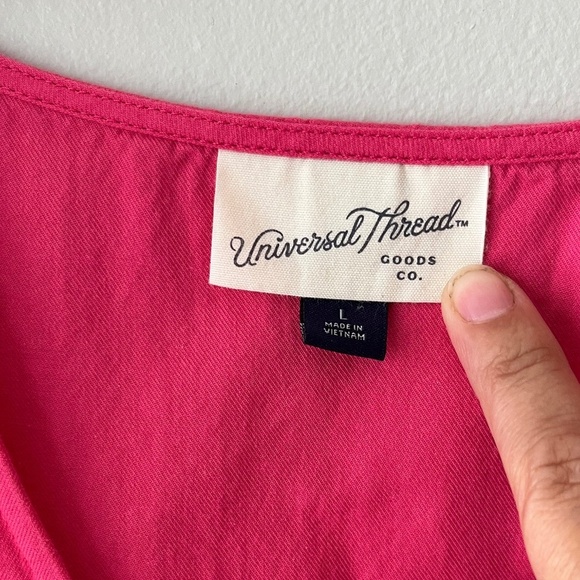 Universal Thread Sz L Flutter Sleeve Mini Dress Pink Elastic Waist Hand Pockets - Picture 7 of 10